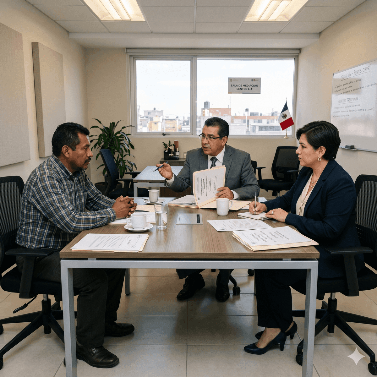 Madre y padre revisando con su abogada el convenio de custodia, alimentos y convivencias para un divorcio con hijos menores | RIVENZA